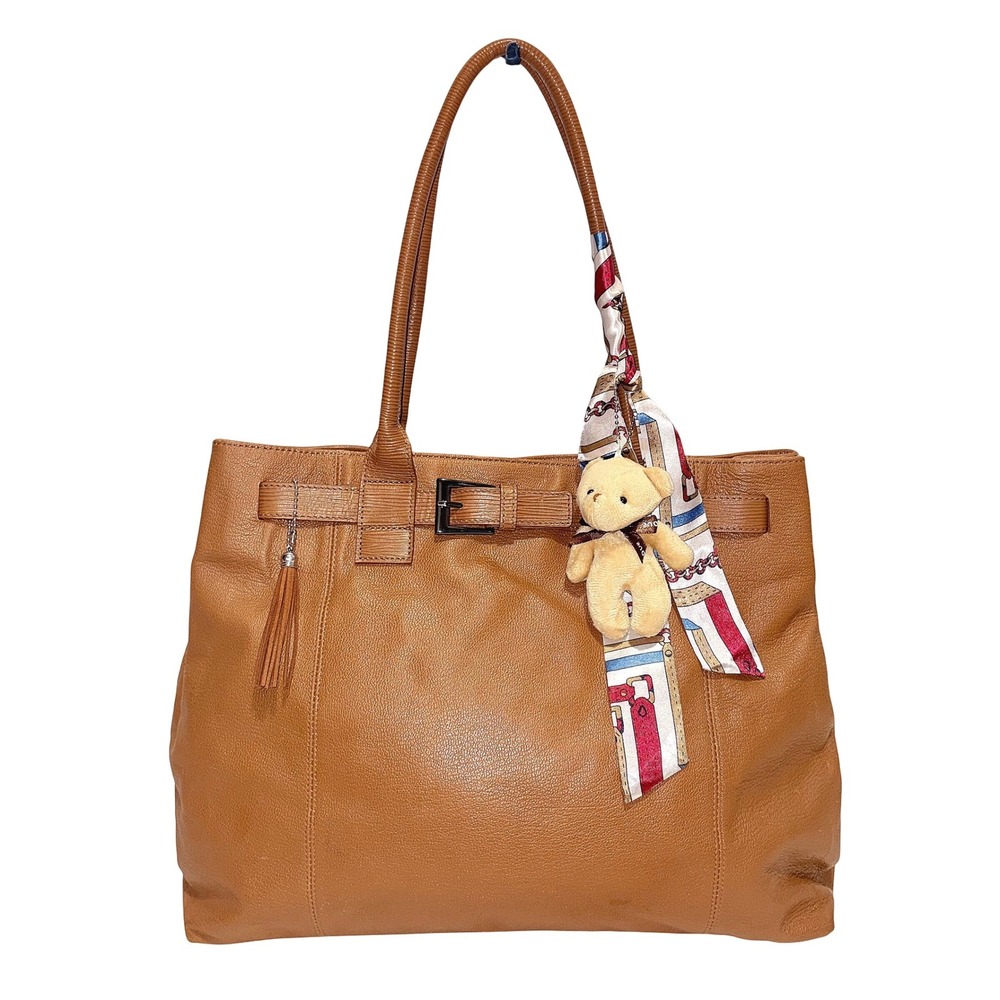 Kenneth Cole New York Vintage Tan Leather Tote Bag Briefcase Style w/ Bag Charms